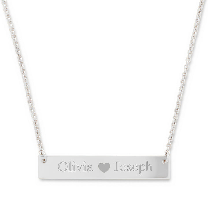 Couples Heart Sterling Silver Name Bar Necklace