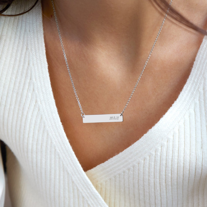 Couples Initials Sterling Silver Bar Necklace