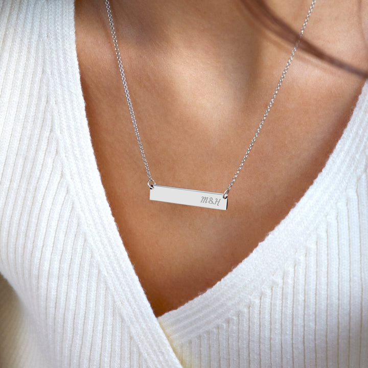 Couples Initials Sterling Silver Bar Necklace