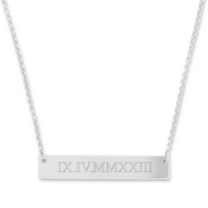 Roman Numeral Date Bar Necklace