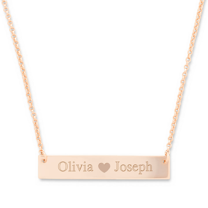 Couples Heart Rose Gold Name Bar Necklace