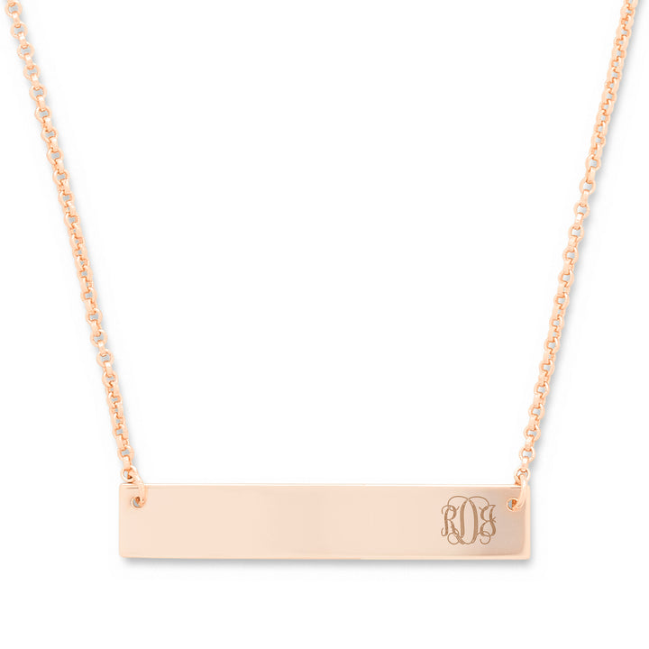 Petite Script Monogram Rose Gold Bar Necklace