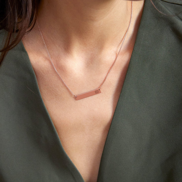 Petite Script Monogram Rose Gold Bar Necklace