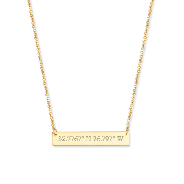 14K Gold Custom Coordinates Bar Necklace