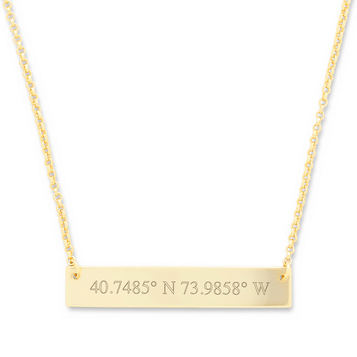 14K Gold Custom Coordinates Bar Necklace