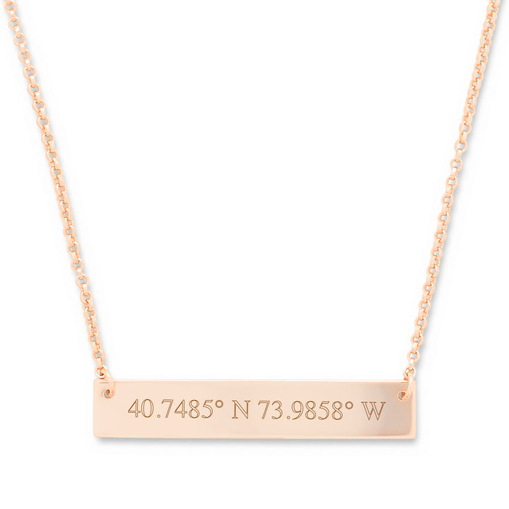 14K Rose Gold Custom Coordinate Name Bar Necklace