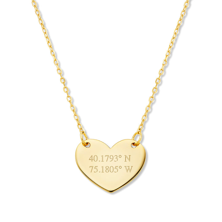 Custom Coordinate Gold Heart Necklace - 2 line coordinate