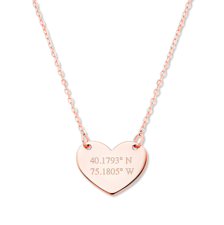 Custom Coordinate Rose Gold Heart Necklace - 2 line coordinate