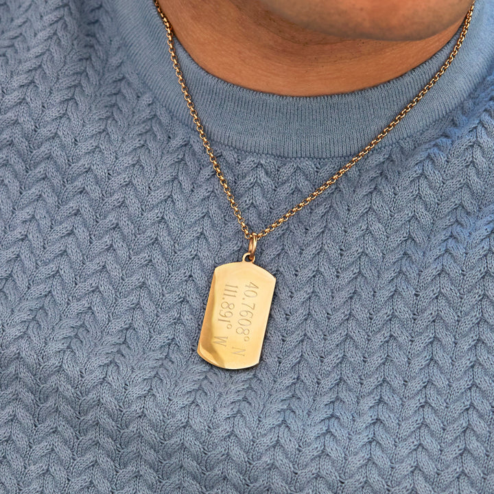 Coordinate Gold Dog Tag Necklace-horz. 2 line coordinate