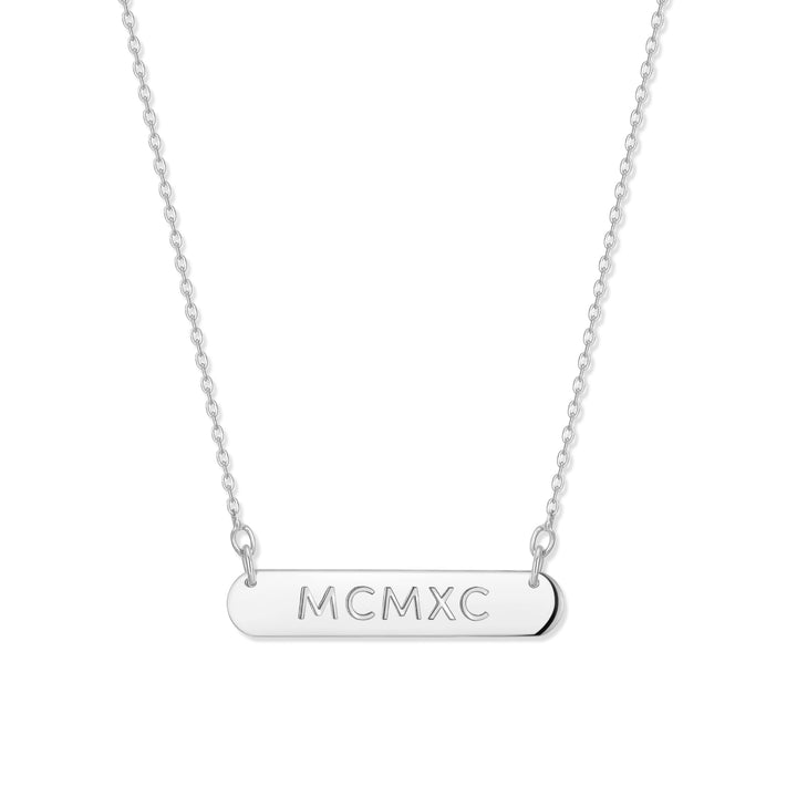 Custom Oval Name Bar Cutout Roman Numeral Necklace