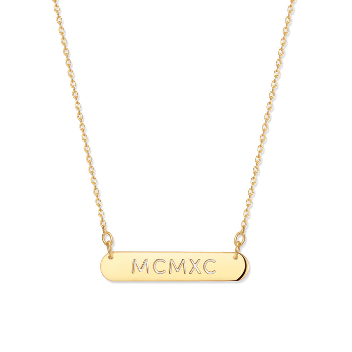 Custom Oval Name Bar Cutout Roman Numeral Necklace