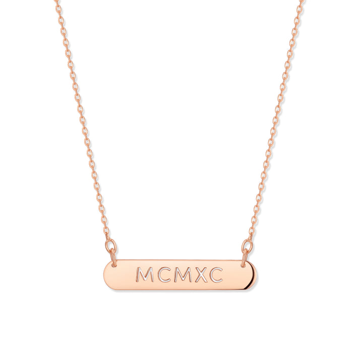 Custom Oval Name Bar Cutout Roman Numeral Necklace