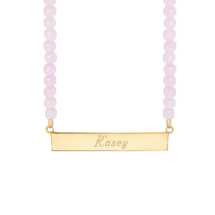 Engravable Rose Quartz Gold Name Bar Necklace