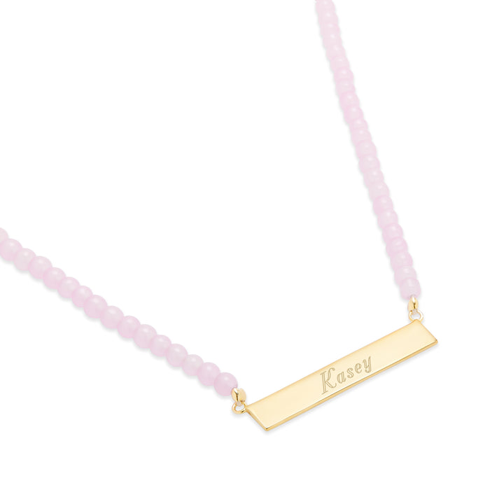 Engravable Rose Quartz Gold Name Bar Necklace