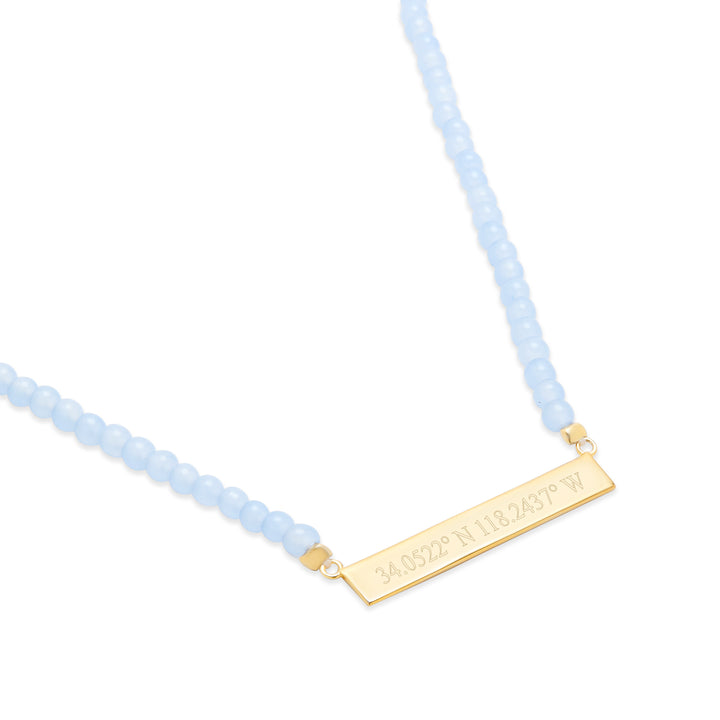 Engravable Blue Lace Agate Gold Coordinate Bar Necklace