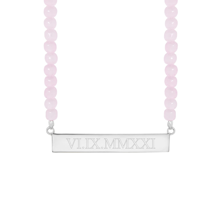 Engravable Rose Quartz Roman Numeral Bar Necklace