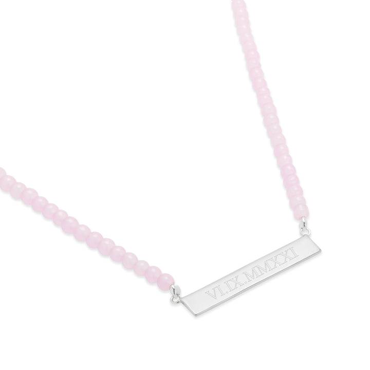 Engravable Rose Quartz Roman Numeral Bar Necklace