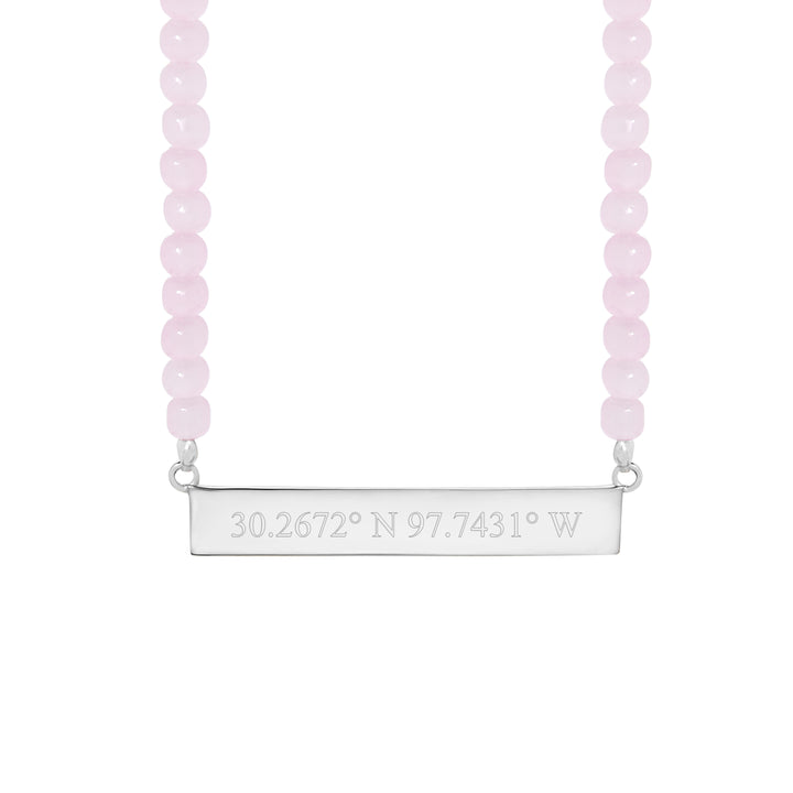 Engravable Rose Quartz Coordinate Bar Necklace