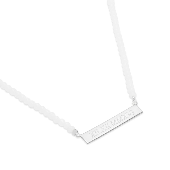 Engravable White Agate Roman Numeral Bar Necklace