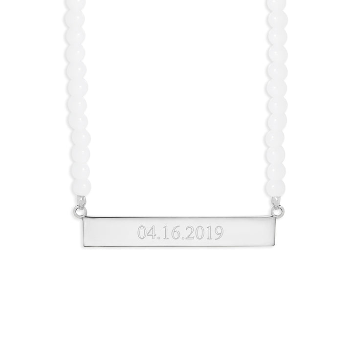 Engravable White Agate Date Bar Necklace