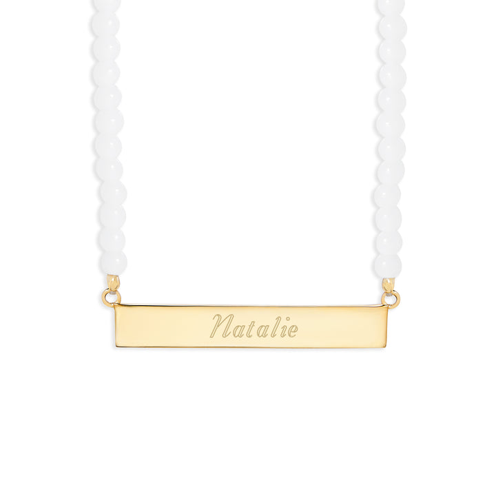 Engravable White Agate Gold Name Bar Necklace