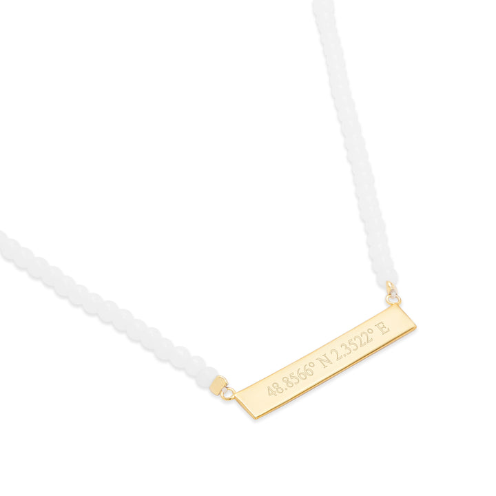 Engravable White Agate Gold Coordinate Bar Necklace