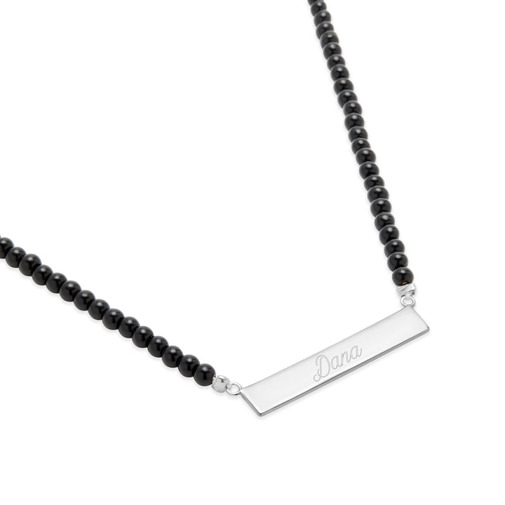 Engravable Black Onyx Name Bar Necklace