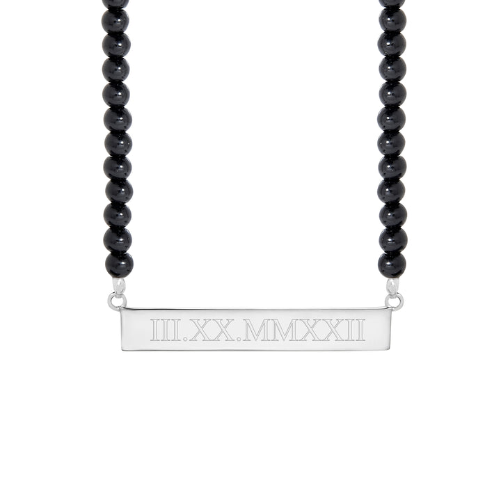 Engravable Black Onyx Roman Numeral Bar Necklace