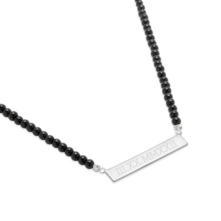 Engravable Black Onyx Roman Numeral Bar Necklace