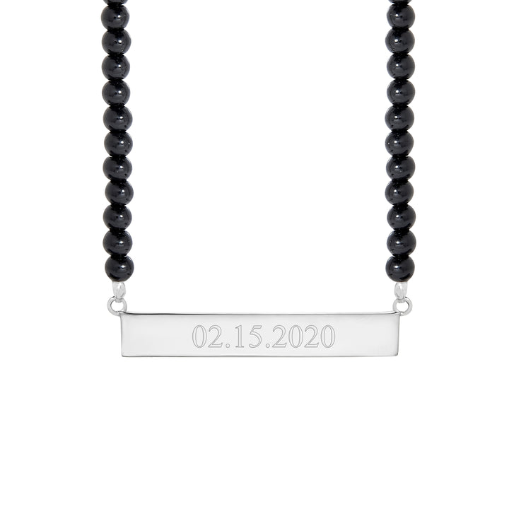 Engravable Black Onyx Date  Bar Necklace