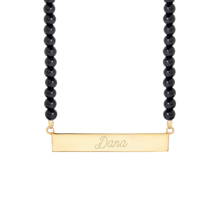 Engravable Black Onyx Gold Name Bar Necklace