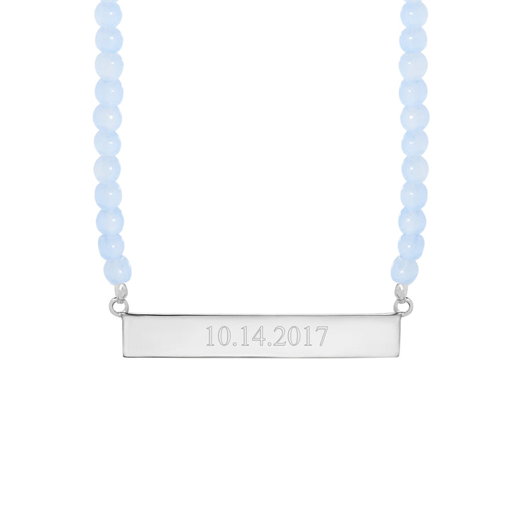 Engravable Blue Lace Agate Date Bar Necklace