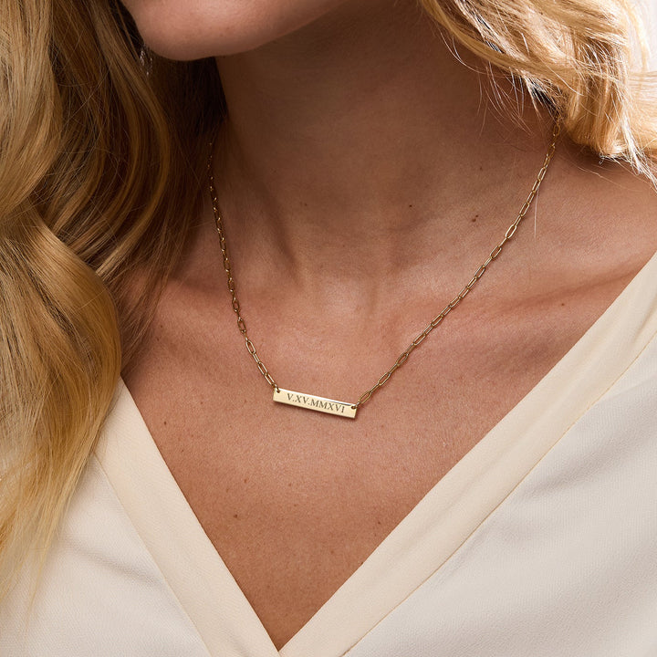 Custom Paperclip Chain Roman Numeral Bar Necklace – Mill Rock East
