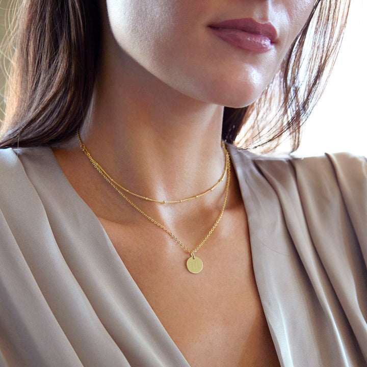 Gold Plated Engravable Round Tag Layered Necklace Set