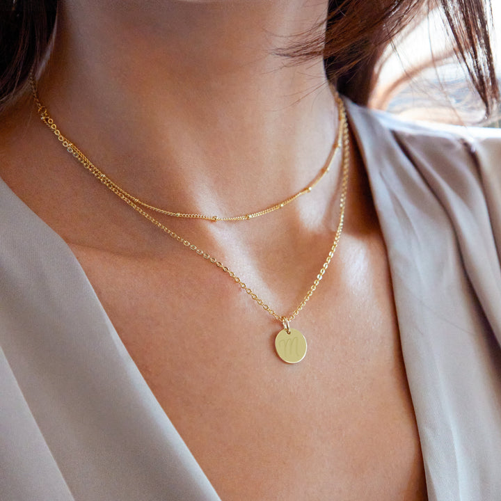 Gold Plated Engravable Round Tag Layered Necklace Set