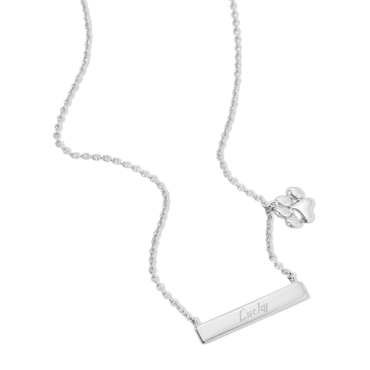 Sterling Silver Engravable Bar Pet Charm Necklace