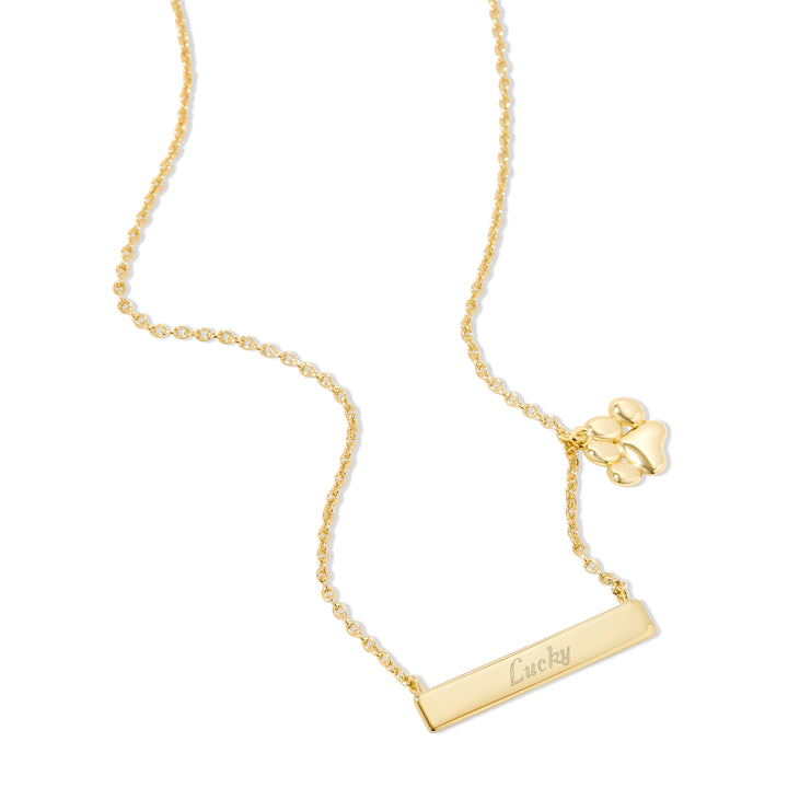 Gold Plated Engravable Bar Pet Charm Necklace