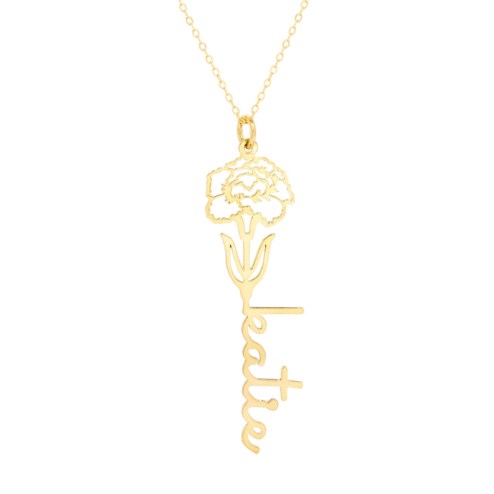 January Gold  Birth Flower Name Necklace - Carnation