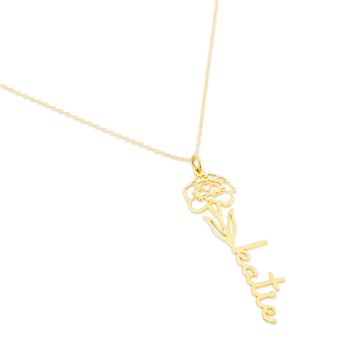 January Gold  Birth Flower Name Necklace - Carnation