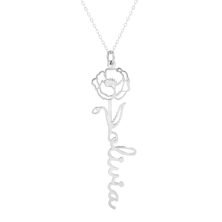 August Birth Flower Name Necklace - Poppy