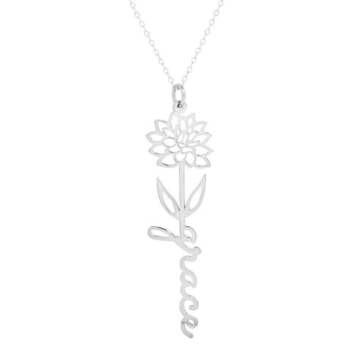 November Birth Flower Name Necklace - Chrysanthemum