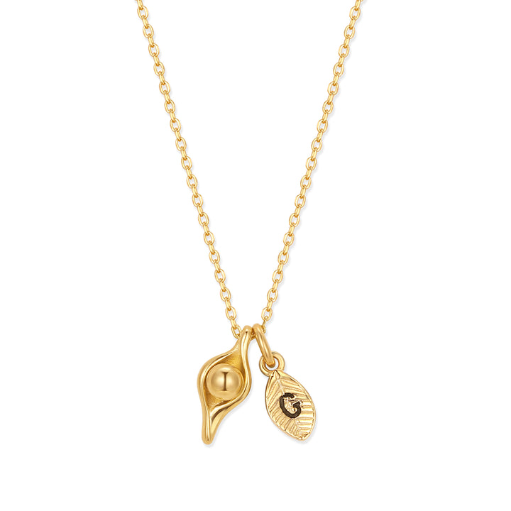 Custom Hand Stamped Initial Gold Pea In A Pod Neckace