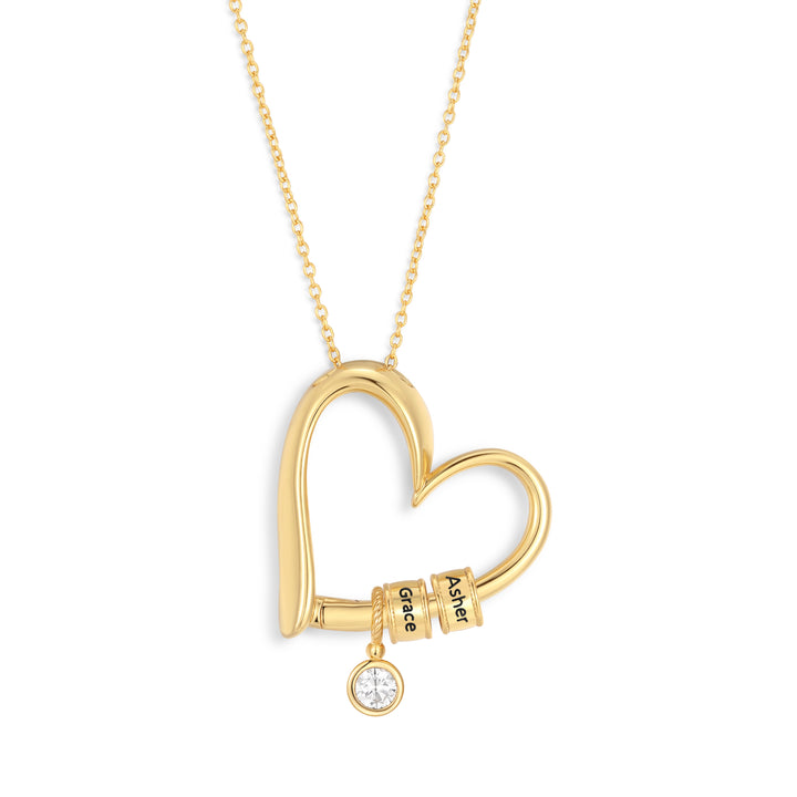 Engravable Name Open Heart Bead Necklace