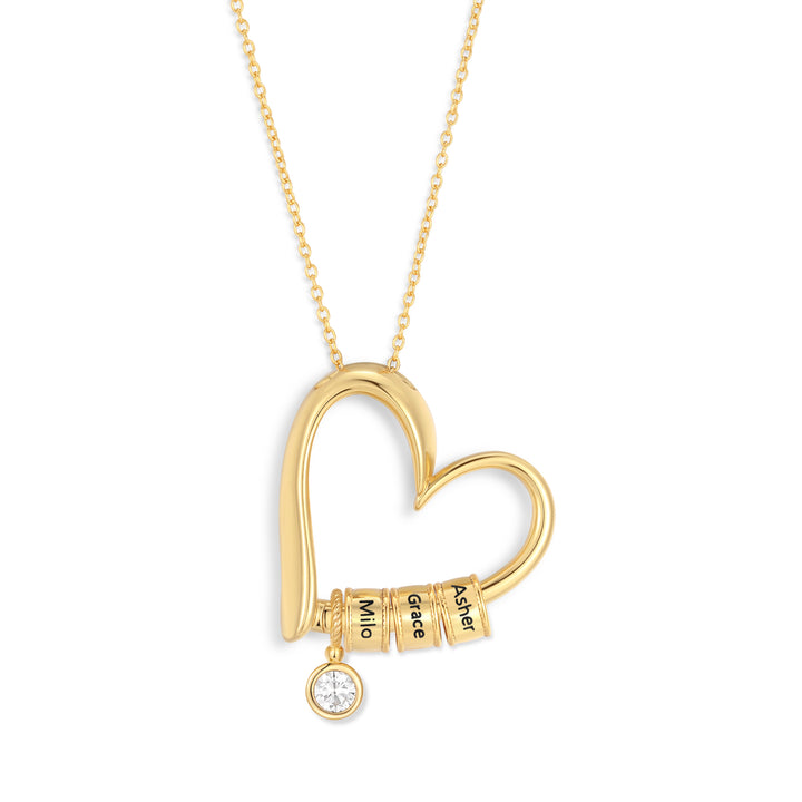 Engravable Name Open Heart Bead Necklace