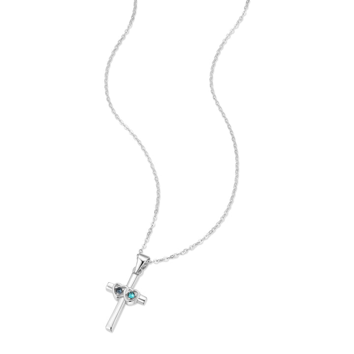 2 Stone Custom Birthstone Sterling Silver Couples Cross Pendant