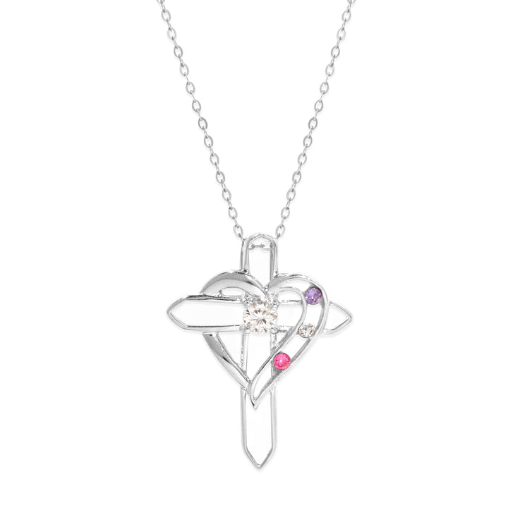 Custom Birthstone Heart and Cross Necklace