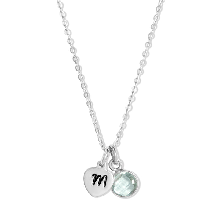 Hand Stamped Silver Heart Mini Initial Birthstone Necklace