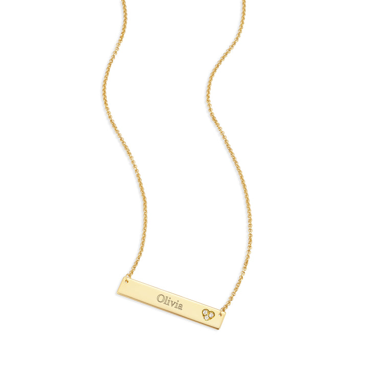 Engravable Petite Name Bar with Diamond Heart