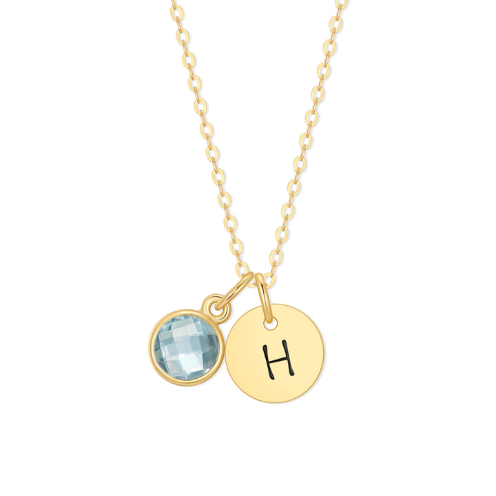 Hand Stamped Gold Mini Initial Custom Birthstone Necklace