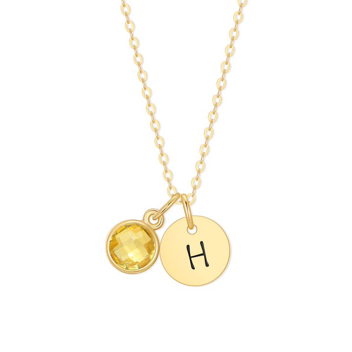 Hand Stamped Gold Mini Initial Custom Birthstone Necklace